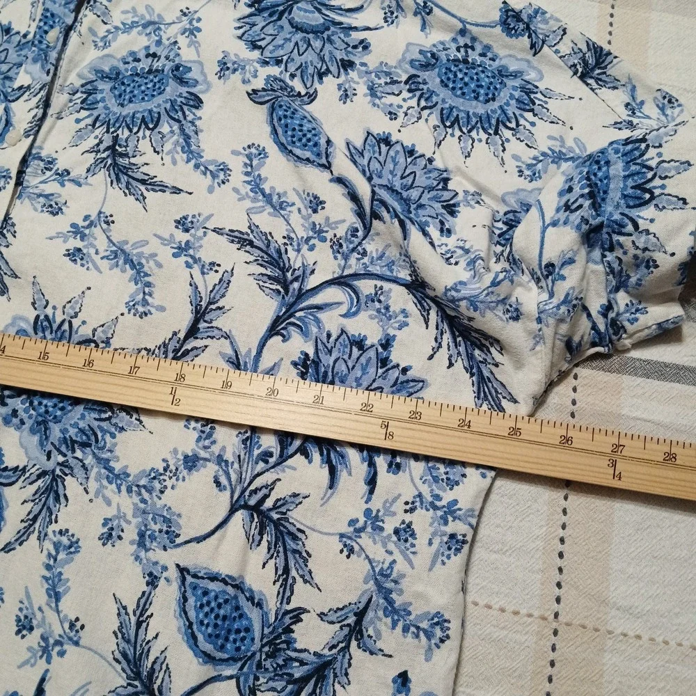 Tommy Hilfiger Men's 2XL White Blue Hawaiian Linen Blend Short Sleeve Polo Shirt